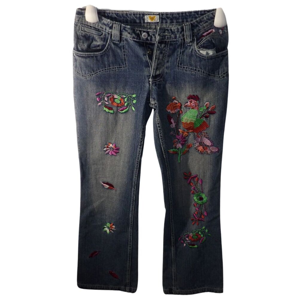 ANTIK BATIK BLUE‎ SIZE 30 WOMENS MADE IN THE USA EMBROIDERY FLOWERS AND COLORFUL